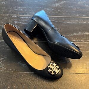 Tory Burch Black Leather Block Heel Shoes